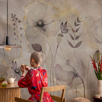 Premium wall mural for bedroom with a delicate floral pattern