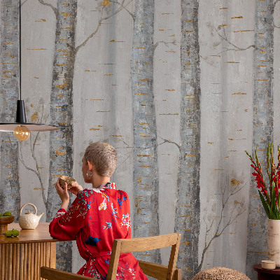 Premium photo wallpaper with a birch trees motif