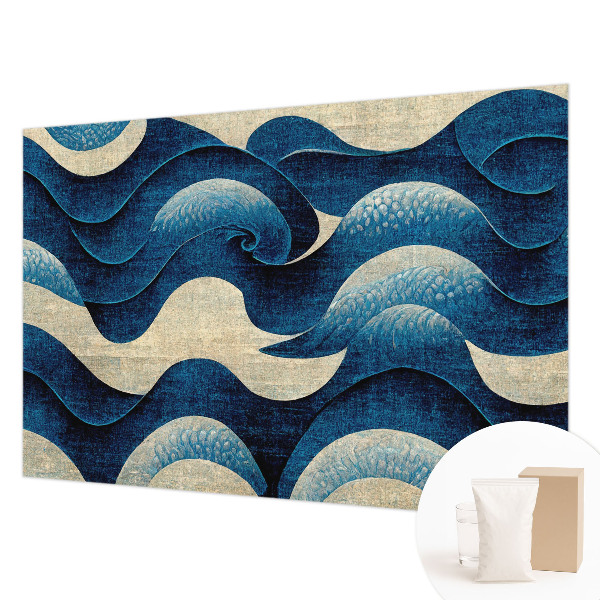 Wallpaper mural with a blue waves design