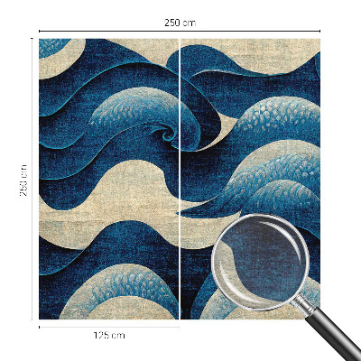 Wallpaper mural with a blue waves design