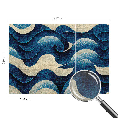 Wallpaper mural with a blue waves design