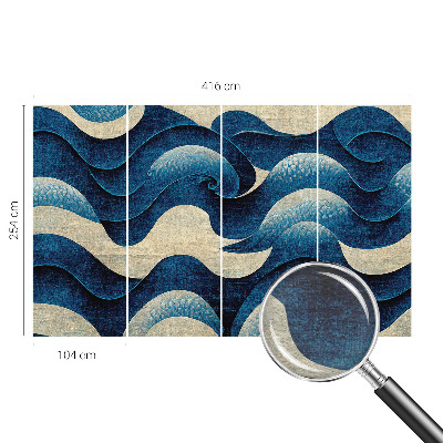 Wallpaper mural with a blue waves design