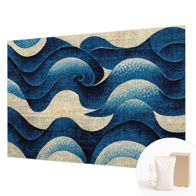 Wallpaper mural with a blue waves design