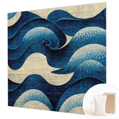 Wallpaper mural with a blue waves design