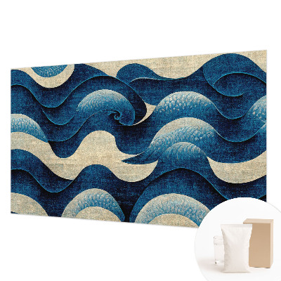 Wallpaper mural with a blue waves design