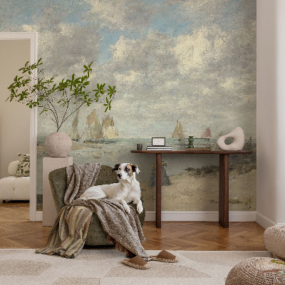 Wallpaper mural for living room with a seascape design