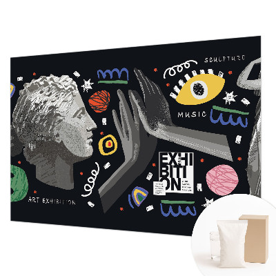 Wall mural for living room with a colorful exhibition design