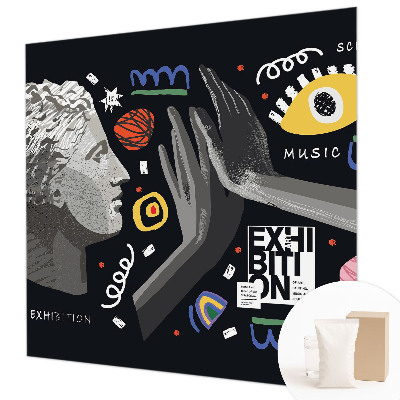 Wall mural for living room with a colorful exhibition design