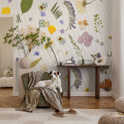 Large wall mural with a spring flowers motif