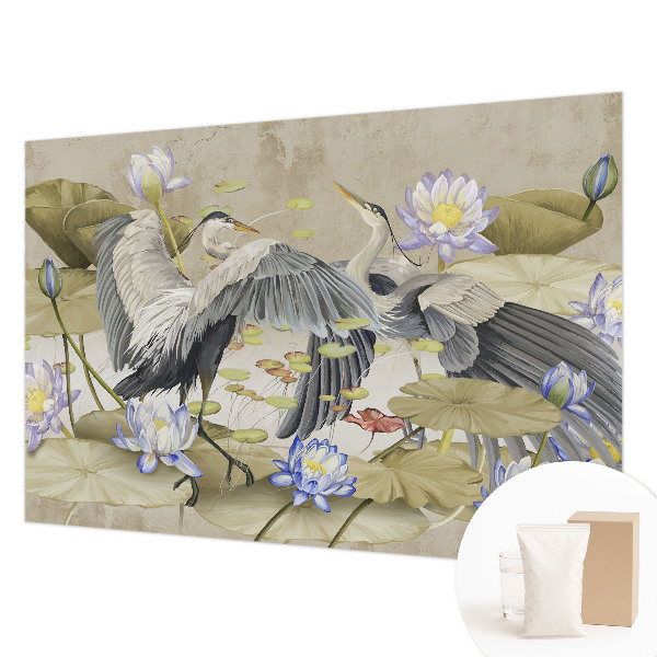 Premium photo wallpaper with a birds and lilies motif