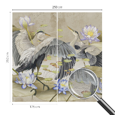 Premium photo wallpaper with a birds and lilies motif