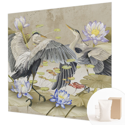 Premium photo wallpaper with a birds and lilies motif