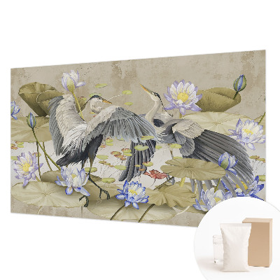 Premium photo wallpaper with a birds and lilies motif