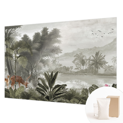 Decorative wall mural for living room with a tropical oasis design