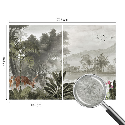 Decorative wall mural for living room with a tropical oasis design