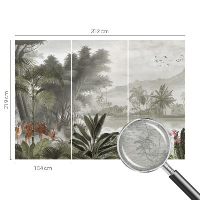 Decorative wall mural for living room with a tropical oasis design