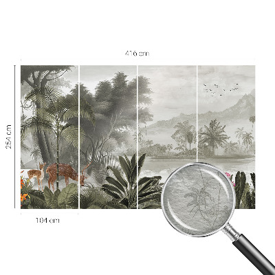 Decorative wall mural for living room with a tropical oasis design