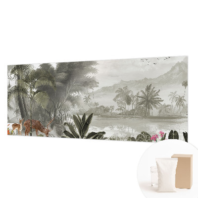 Decorative wall mural for living room with a tropical oasis design