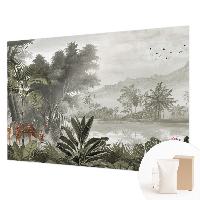 Decorative wall mural for living room with a tropical oasis design