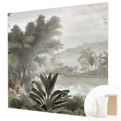 Decorative wall mural for living room with a tropical oasis design