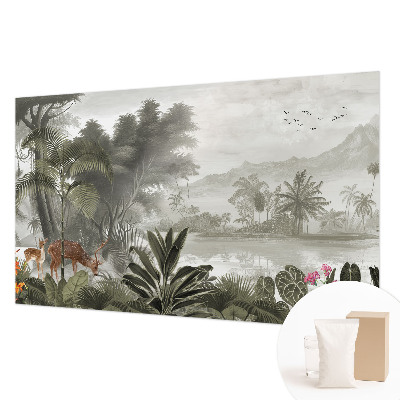 Decorative wall mural for living room with a tropical oasis design