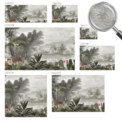 Decorative wall mural for living room with a tropical oasis design