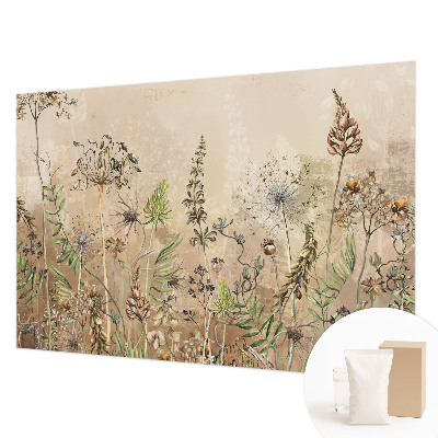 Non-woven wall mural with a rustic floral design