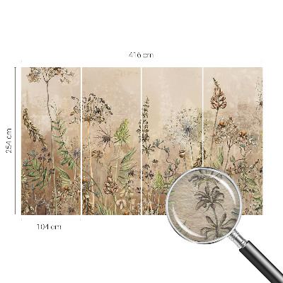 Non-woven wall mural with a rustic floral design