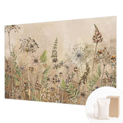 Non-woven wall mural with a rustic floral design