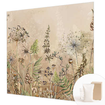 Non-woven wall mural with a rustic floral design