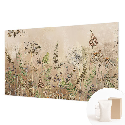 Non-woven wall mural with a rustic floral design