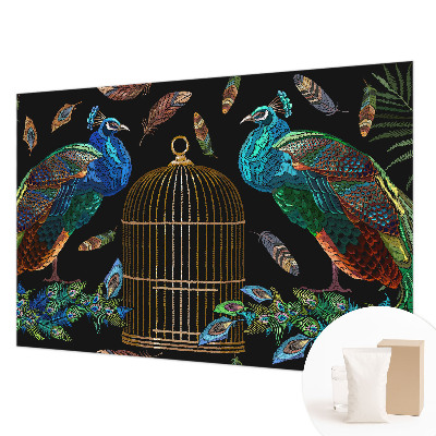Large wall mural wallpaper featuring a peacock image