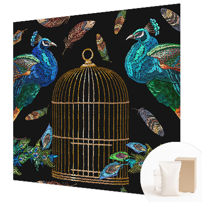 Large wall mural wallpaper featuring a peacock image