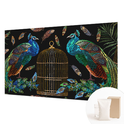 Large wall mural wallpaper featuring a peacock image