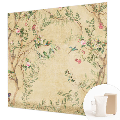 Bedroom wall mural wallpaper with floral accents