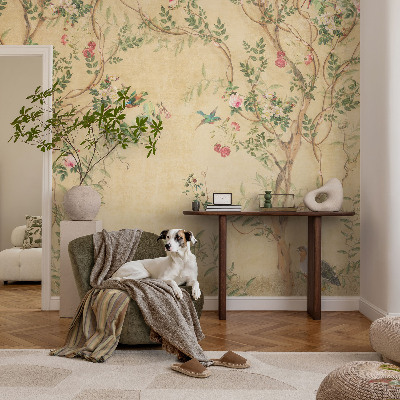 Bedroom wall mural wallpaper with floral accents
