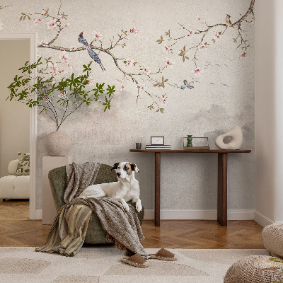 Large wallpaper mural with an oriental landscape design