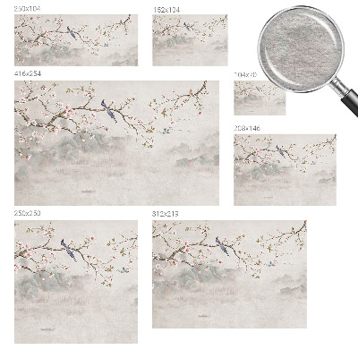 Large wallpaper mural with an oriental landscape design
