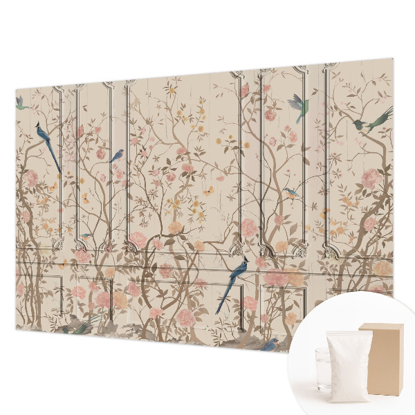 Large wall mural wallpaper with a birds and flowers pattern