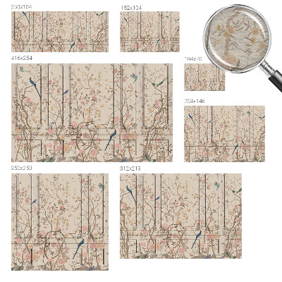 Large wall mural wallpaper with a birds and flowers pattern