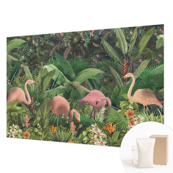 Wallpaper mural for living room with a pink flamingo design