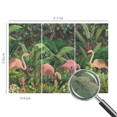 Wallpaper mural for living room with a pink flamingo design