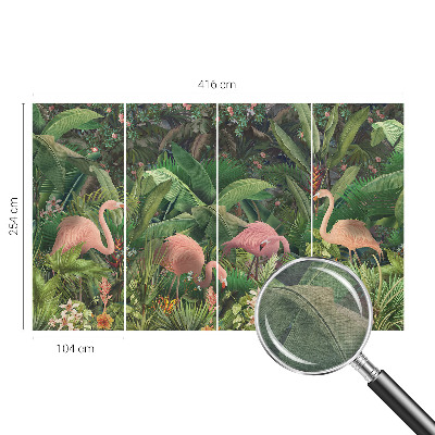 Wallpaper mural for living room with a pink flamingo design