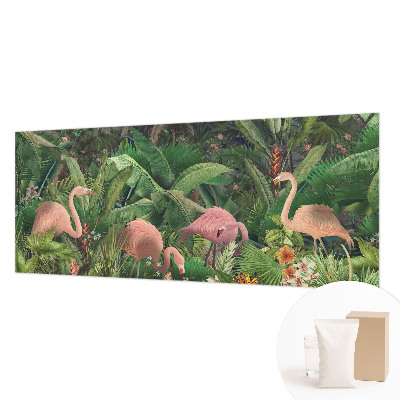 Wallpaper mural for living room with a pink flamingo design