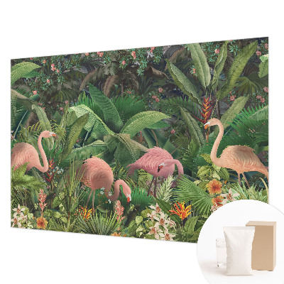 Wallpaper mural for living room with a pink flamingo design