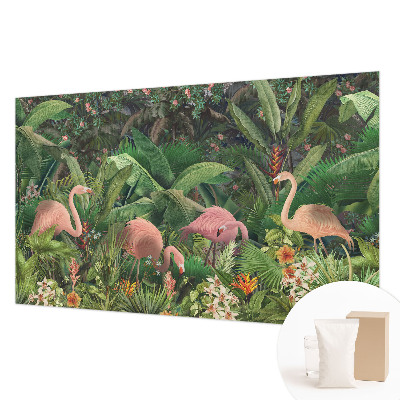 Wallpaper mural for living room with a pink flamingo design