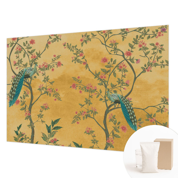 Modern wall mural for bedroom with a peacock trees motif