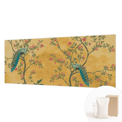 Modern wall mural for bedroom with a peacock trees motif