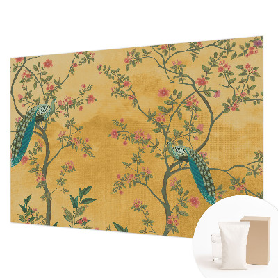 Modern wall mural for bedroom with a peacock trees motif