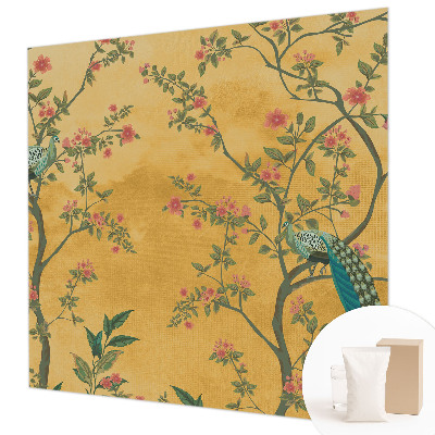 Modern wall mural for bedroom with a peacock trees motif